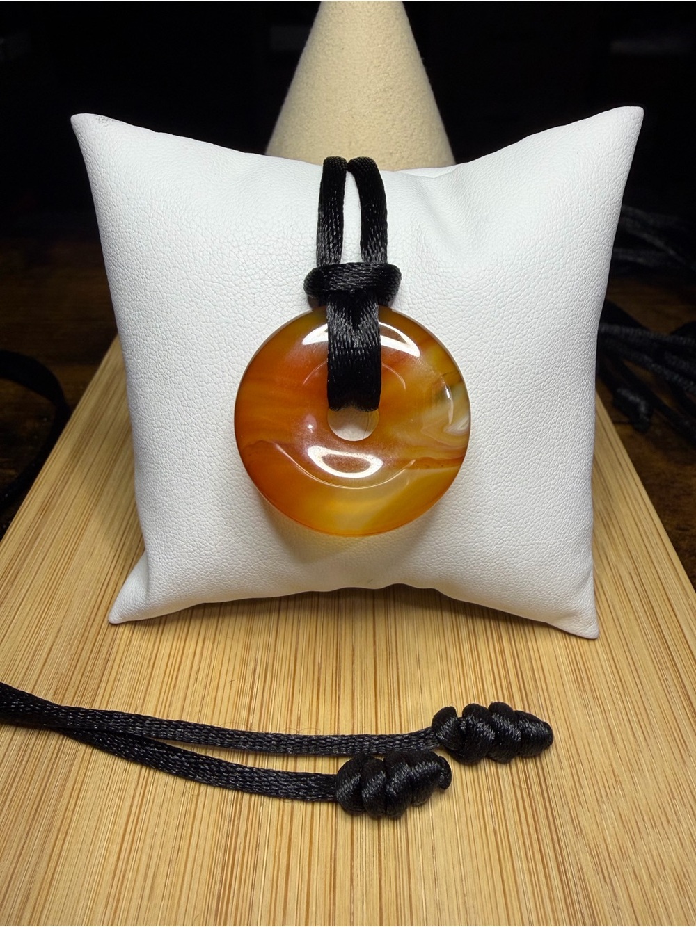 Natural Carnelian Agate Donut Pendant 24” Adjustable Necklace